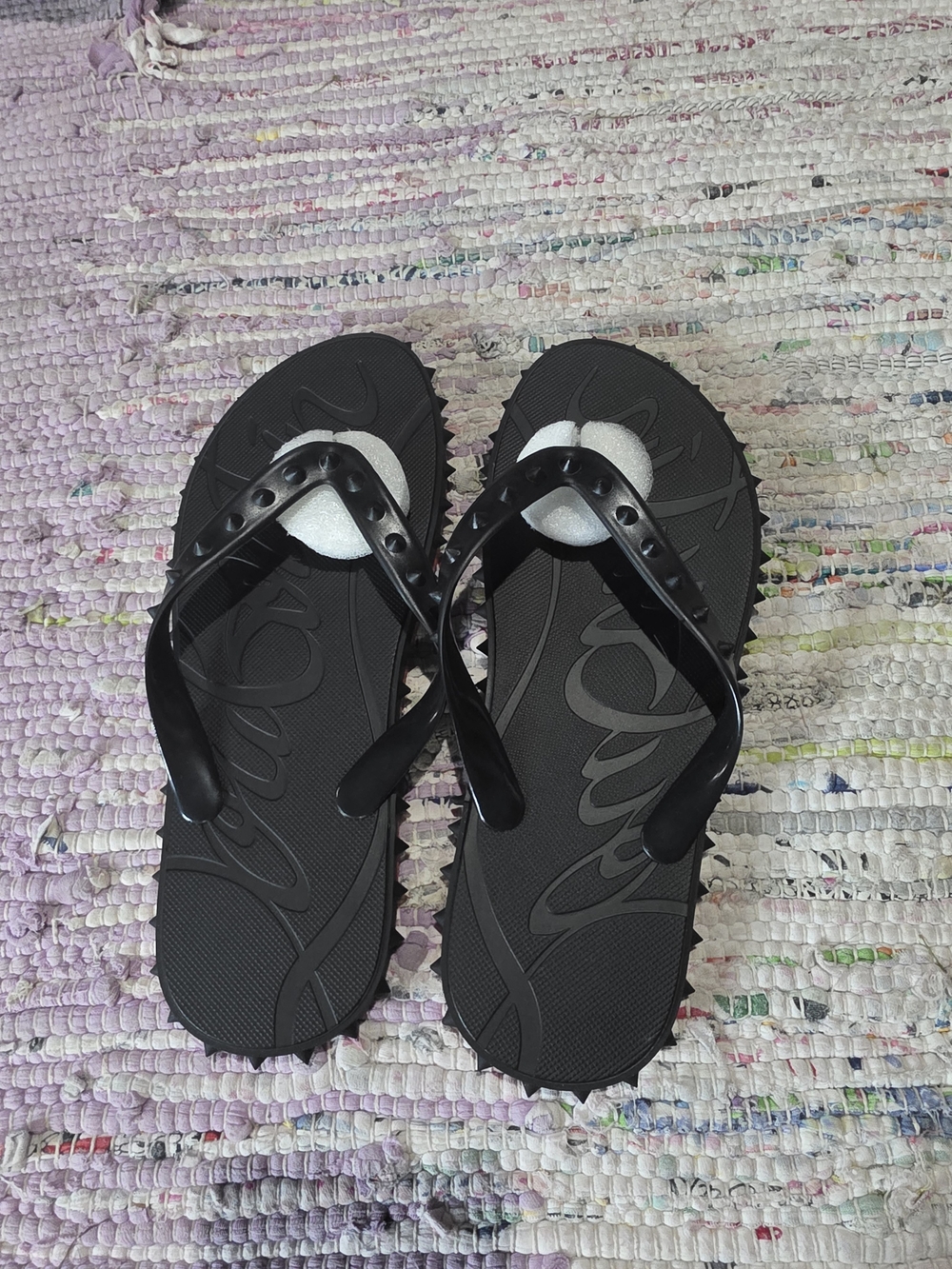 Christian Louboutin Black Studded Strap Rubber Flip Flops